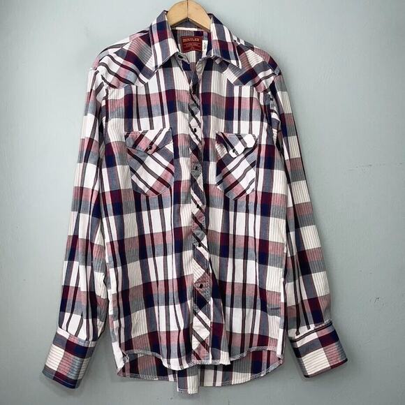 Vtg Rustler Mens Size 16 34 / 35 Pearl Snap X Long Tails Western Shirt Cowboy - Picture 1 of 10